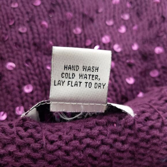 Maggie Sweet Womens Sweater Large Purple Sequin Knit Pullover Crew Neck Long Slv - Picture 8 of 8